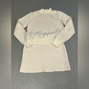 Janie and Jack Girls Ivory Knit Sweater Skirt Set Gold Dot Size 12